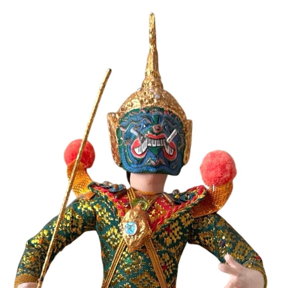 Vintage Thai Khon Dancing God Doll – Green Costume (11.5”) - Picture 9 of 14
